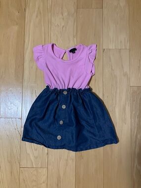 Pink Ruffle Sleeve Top with Navy Button Front Skirt Dress girls size 4